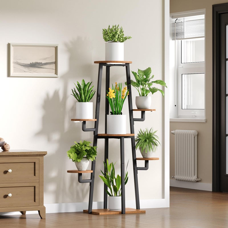 HOOBRO Plant Stand Indoor with Grow Lights, 7-Tier Plant Shelf for Multiple Indoor Plants, 47.2â€ Corner Plant Stand Organizer with Metal Frame, for Living Room, Balcony, Patio, Rustic Brown BF04DHJ01 - Image 4