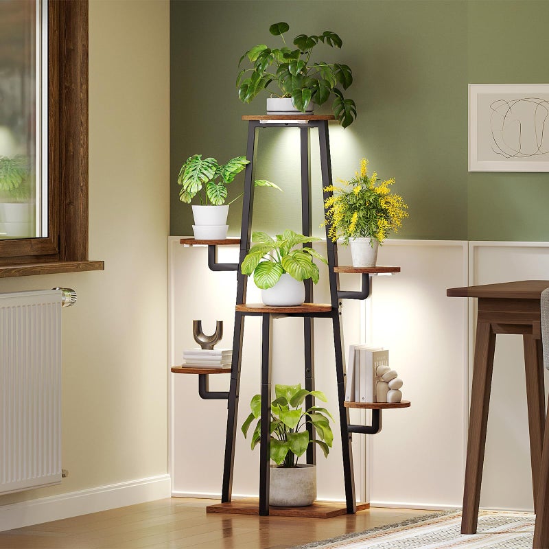 HOOBRO Plant Stand Indoor with Grow Lights, 7-Tier Plant Shelf for Multiple Indoor Plants, 47.2â€ Corner Plant Stand Organizer with Metal Frame, for Living Room, Balcony, Patio, Rustic Brown BF04DHJ01 - Image 3