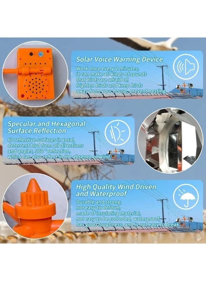 Bird Repellent Devices Reflect a Bird Deterrent with Solar Voice Scarer, 360° Wind Driven Flash for Outside Pigeon Woodpeckers Keep Scare Birds Away Solar Animal Repeller Reflective (Silver) - Image 4