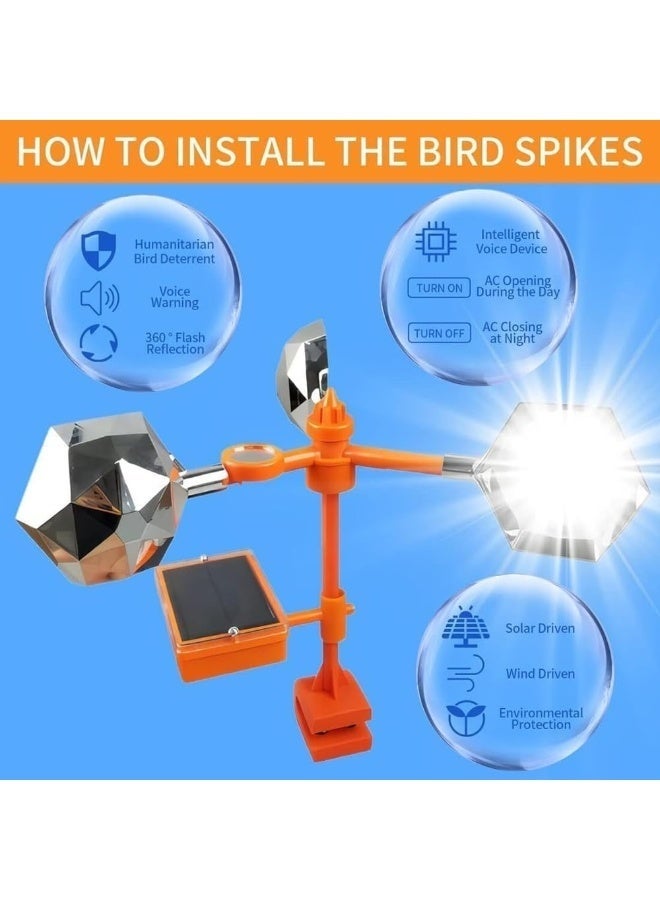Bird Repellent Devices Reflect a Bird Deterrent with Solar Voice Scarer, 360° Wind Driven Flash for Outside Pigeon Woodpeckers Keep Scare Birds Away Solar Animal Repeller Reflective (Silver) - Image 2