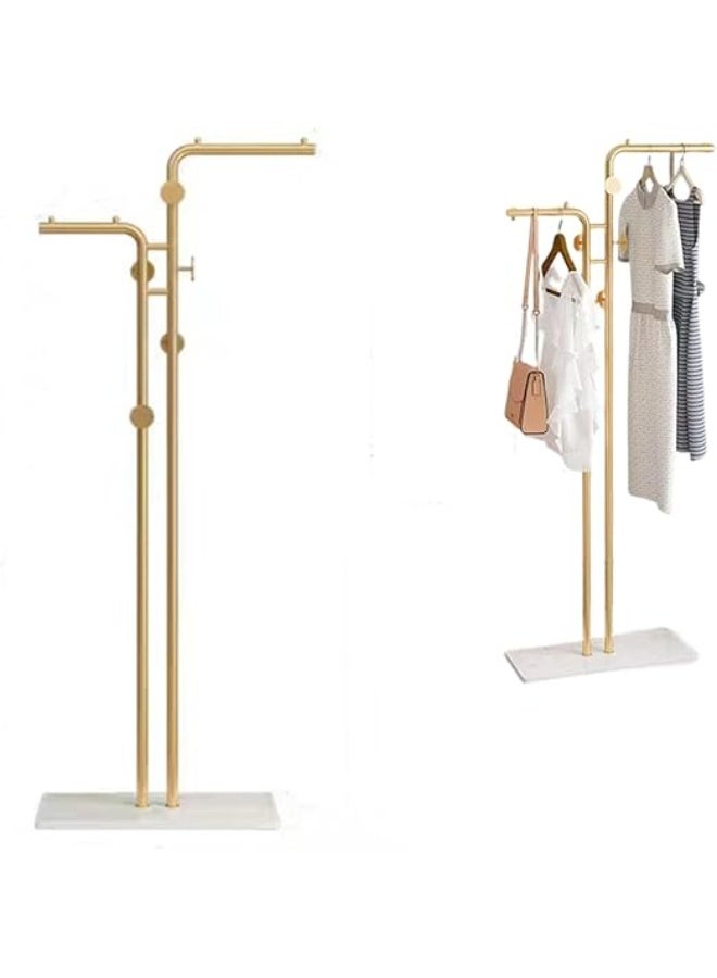 DUNISO حامل معاطف معدني، حامل معاطف مزدوج القطب بقاعدة ثقيلة، حامل معاطف قائم على الأرض مع 5 خطافات، موفر للمساحة، مستقر ودائم، لغرفة النوم، غرفة المعيشة، المدخل - Image 1