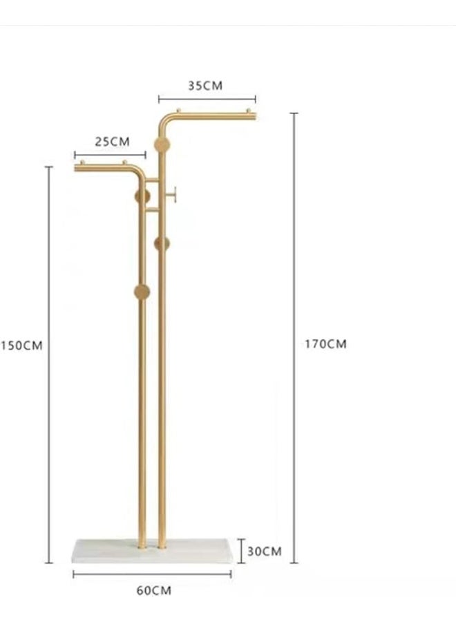 DUNISO حامل معاطف معدني، حامل معاطف مزدوج القطب بقاعدة ثقيلة، حامل معاطف قائم على الأرض مع 5 خطافات، موفر للمساحة، مستقر ودائم، لغرفة النوم، غرفة المعيشة، المدخل - Image 2