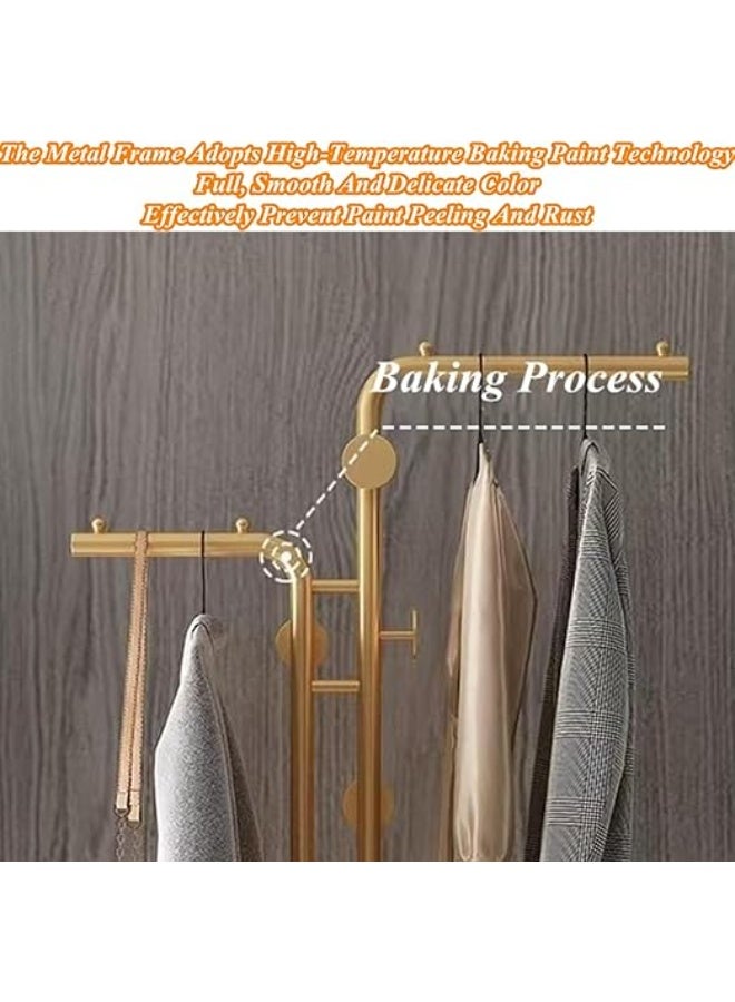 DUNISO حامل معاطف معدني، حامل معاطف مزدوج القطب بقاعدة ثقيلة، حامل معاطف قائم على الأرض مع 5 خطافات، موفر للمساحة، مستقر ودائم، لغرفة النوم، غرفة المعيشة، المدخل - Image 5