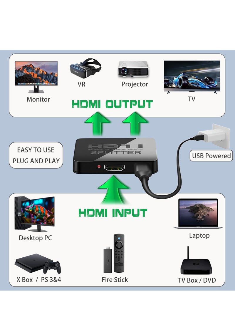 EXPGlobal HDMI Splitter 1 in 2 Out 4K with Audio Synchronization, HDMI Hub HDMI Splitter for Dual Monitors Mirror Display Laptop , Dual HDMI Adapter for 2 Monitor Displays Multi-Screen  - Image 3
