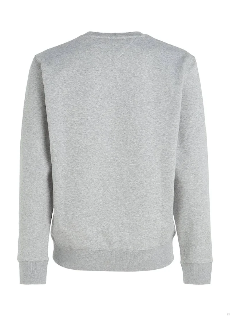 TOMMY JEANS Men's Flag Patch Fleece Sweatshirt, Grey