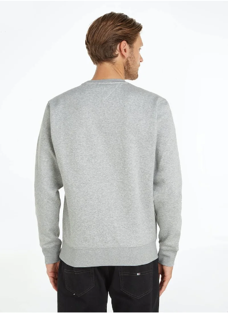 TOMMY JEANS Men's Flag Patch Fleece Sweatshirt, Grey