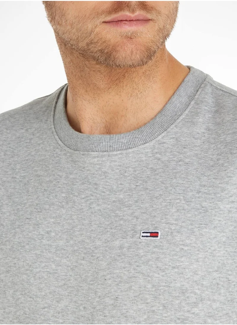 TOMMY JEANS Men's Flag Patch Fleece Sweatshirt, Grey