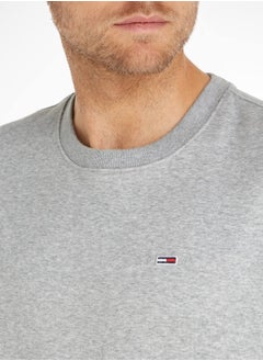 TOMMY JEANS Men's Flag Patch Fleece Sweatshirt, Grey  - Image 5
