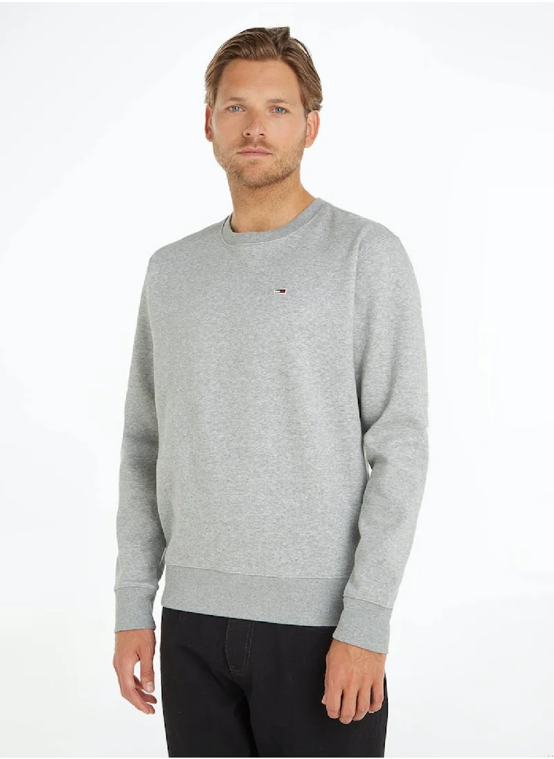 TOMMY JEANS Men's Flag Patch Fleece Sweatshirt, Grey