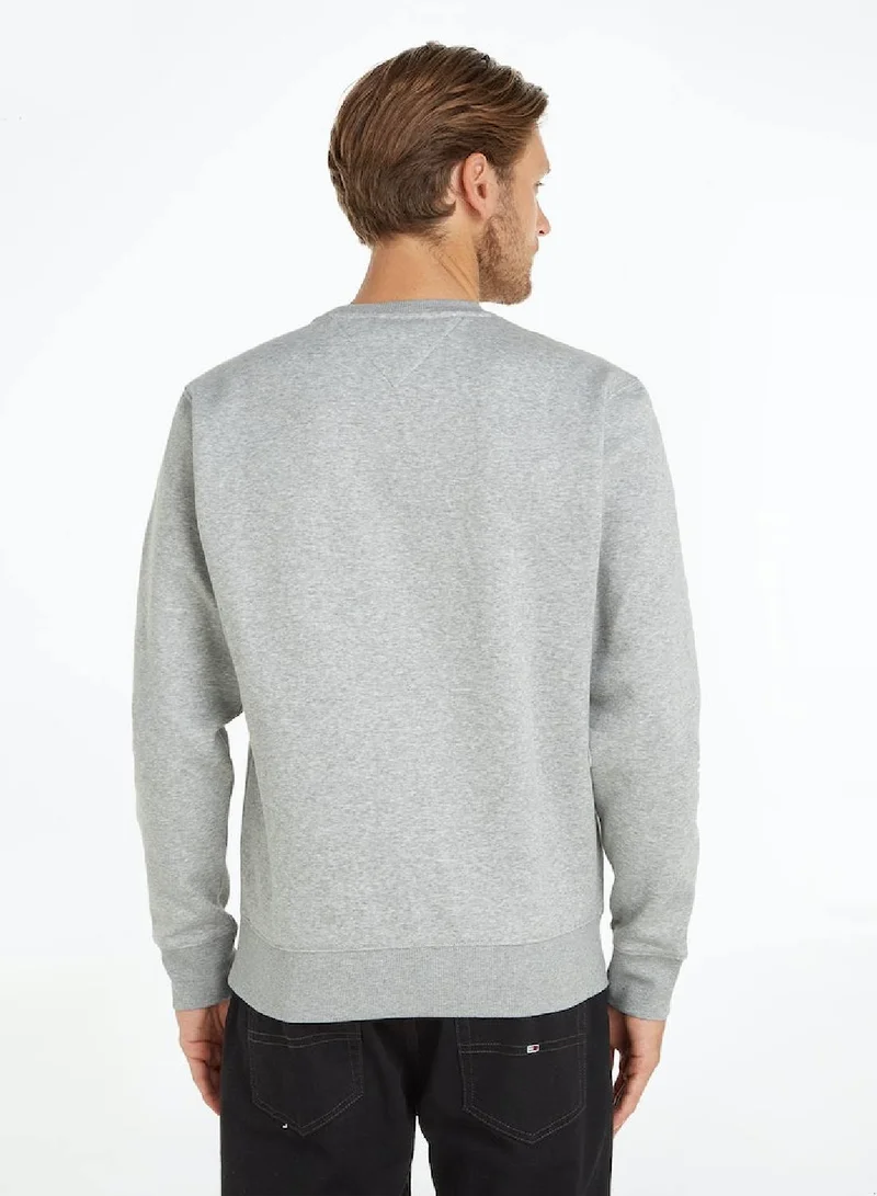 TOMMY JEANS Lt Grey Htr Flag Patch Fleece Sweatshirt for Men | Best Price UAE