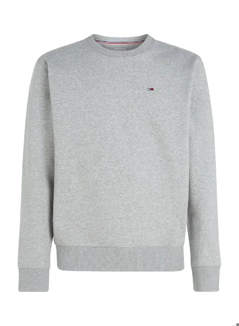 TOMMY JEANS Lt Grey Htr Flag Patch Fleece Sweatshirt for Men | Best Price UAE