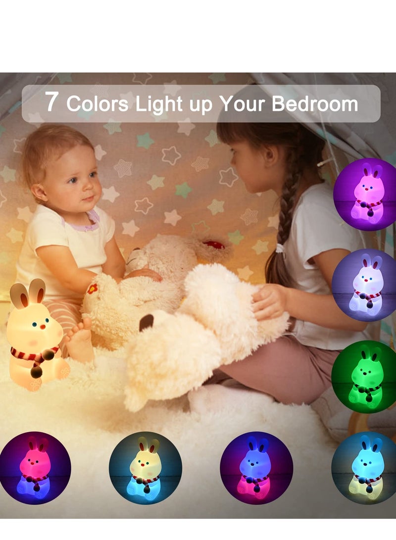 Excefore Bunny Kids Night Light, 7 Color Changing Tap Control Kawaii Lamp with Soft Silicone, Room Decor, USB Rechargeable, Cute Lamp Gifts for Baby, Children, Toddlers, Teen Girls - Image 2