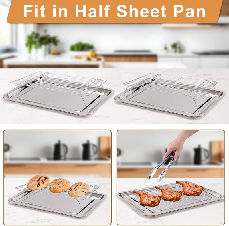 Briout Cooling Rack for Baking 3 Tiers, 16" x 10" Cookie Cooling Wire Rack Stackable Collapsible Nonstick, Stainless Steel Baking Cooking Cooling Racks with Optimum Air Flow, Silver - Image 3