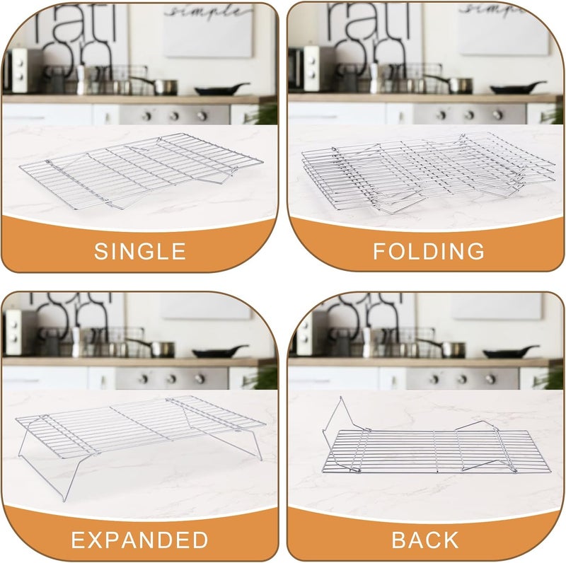 Briout Cooling Rack for Baking 3 Tiers, 16" x 10" Cookie Cooling Wire Rack Stackable Collapsible Nonstick, Stainless Steel Baking Cooking Cooling Racks with Optimum Air Flow, Silver - Image 4