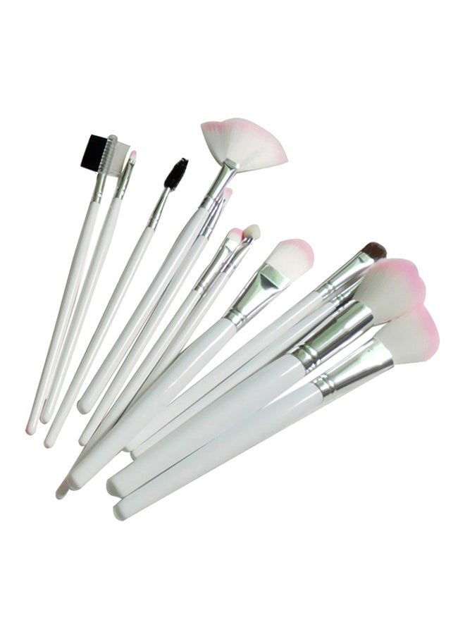 12-Piece Makeup Brush With Case Set White/Silver