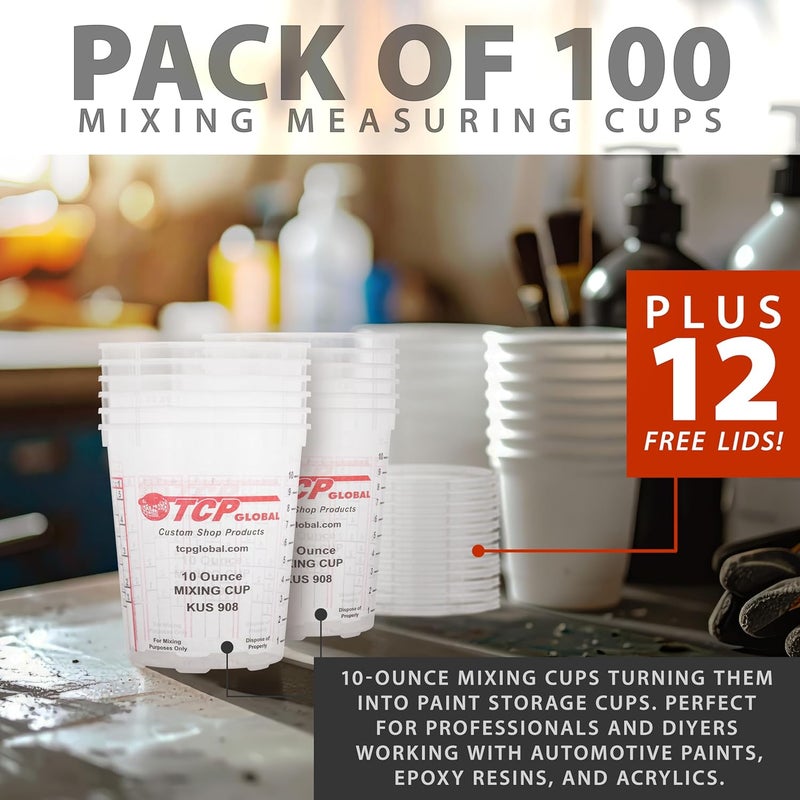 TCP Global 10 Ounce Mixing Cups - 100 Count with Lids for Accurate Measuring and Mixing - Image 5
