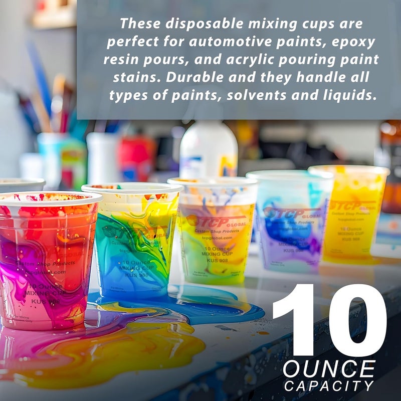 TCP Global 10 Ounce Mixing Cups - 100 Count with Lids for Accurate Measuring and Mixing - Image 2