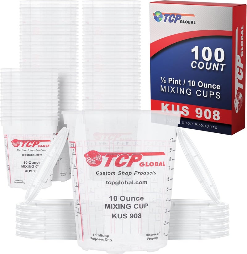 TCP Global 10 Ounce Mixing Cups - 100 Count with Lids for Accurate Measuring and Mixing - Image 1