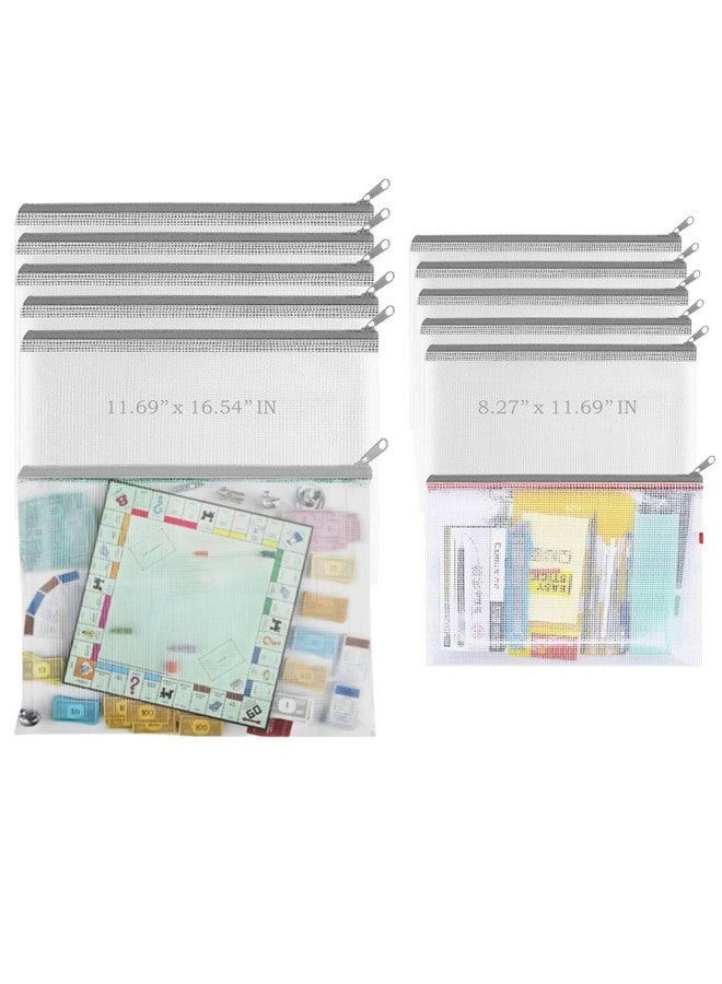 Lify حقيبة ليفي بسحاب، حقائب بسحاب كبيرة جداً، حقائب بسحاب مقاومة للماء لمستلزمات المكتب، الألغاز، تخزين ألعاب الطاولة ومشاريع التطريز المتقاطع - عبوة مكونة من 6 قطع (رمادي فاتح A3&A4 (6+6)- 12 حقيبة) - Image 1