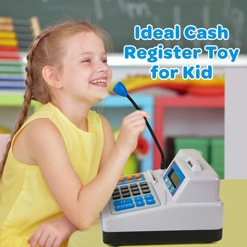 Bstoyder Calculator Cash Register Toy Gift for Kids Age 3, 4, 5, 6, 7, 8+ Year Old, 103 Pcs Grocery Store Playset with Microphone, Credit Card, Cash Register for Toddlers Kids 4-8 - Image 4