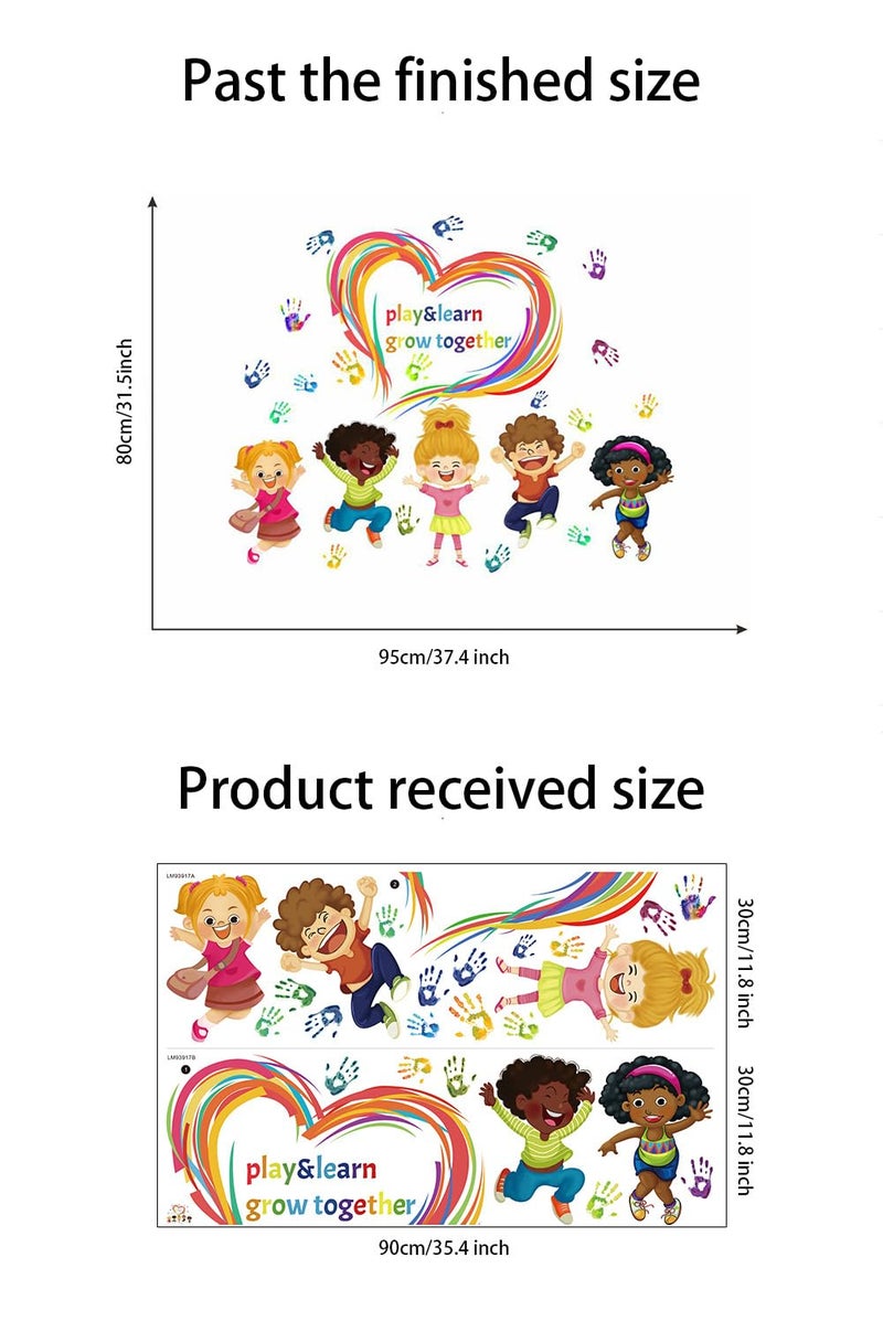 Mirabuy Play Learn & Grow Together Wall Decals Kids Inspirational Quotes Handprint Wall Stickers for Classroom Kids Room Playroom Nursery - Image 3