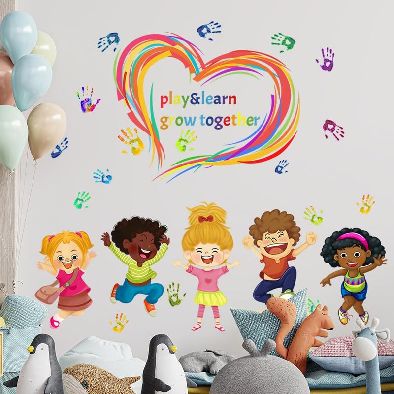 Mirabuy Play Learn & Grow Together Wall Decals Kids Inspirational Quotes Handprint Wall Stickers for Classroom Kids Room Playroom Nursery - Image 2