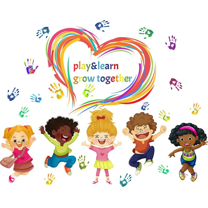 Mirabuy Play Learn & Grow Together Wall Decals Kids Inspirational Quotes Handprint Wall Stickers for Classroom Kids Room Playroom Nursery - Image 1