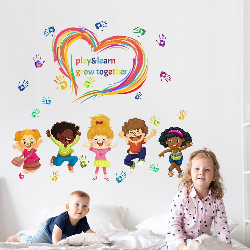 Mirabuy Play Learn & Grow Together Wall Decals Kids Inspirational Quotes Handprint Wall Stickers for Classroom Kids Room Playroom Nursery - Image 5