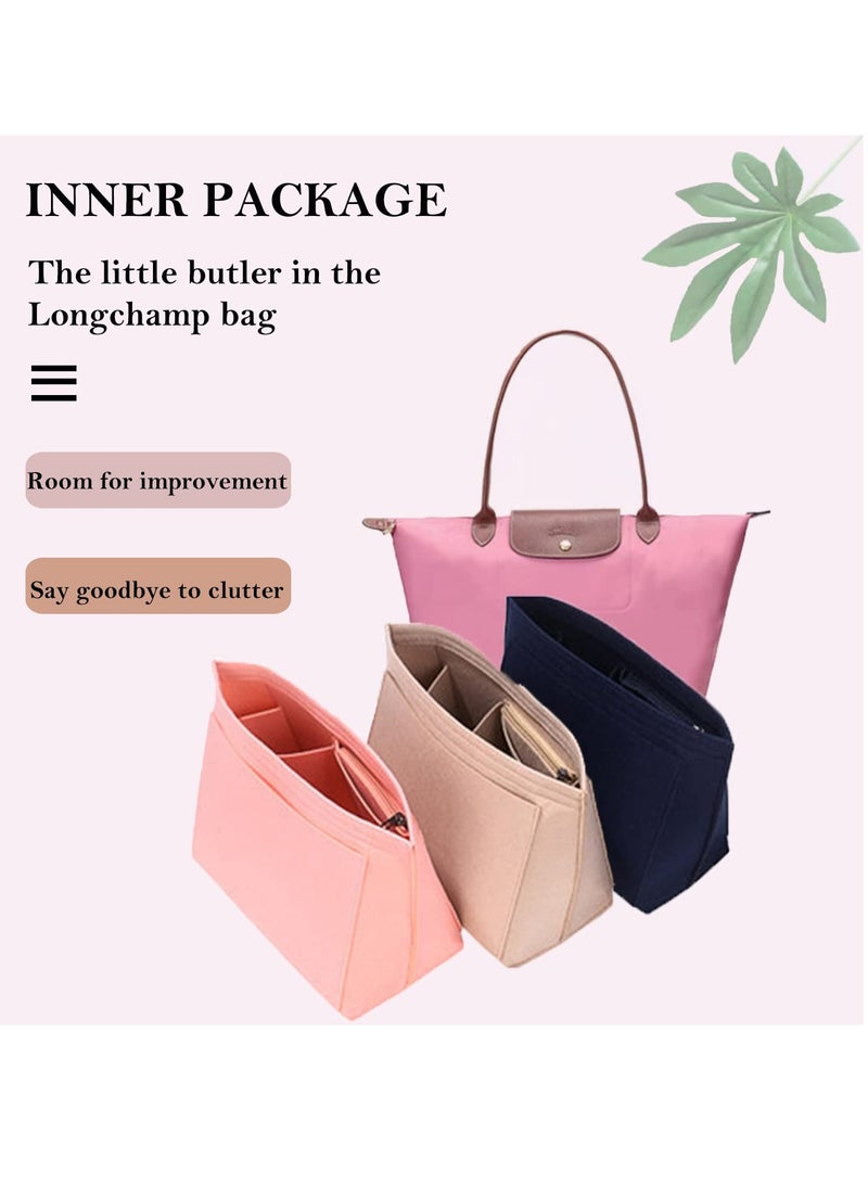 Excefore Multi Pocket Felt Handbag Organizer, Folding Tote Bag Organizer Insert, Felt Organizer Insert Handbags Base Shaper, For Insert Wallet Organizer, Large, Beige - Image 5