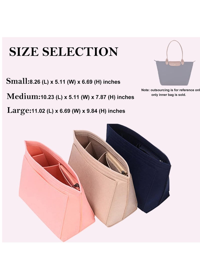 Excefore Multi Pocket Felt Handbag Organizer, Folding Tote Bag Organizer Insert, Felt Organizer Insert Handbags Base Shaper, For Insert Wallet Organizer, Large, Beige - Image 4