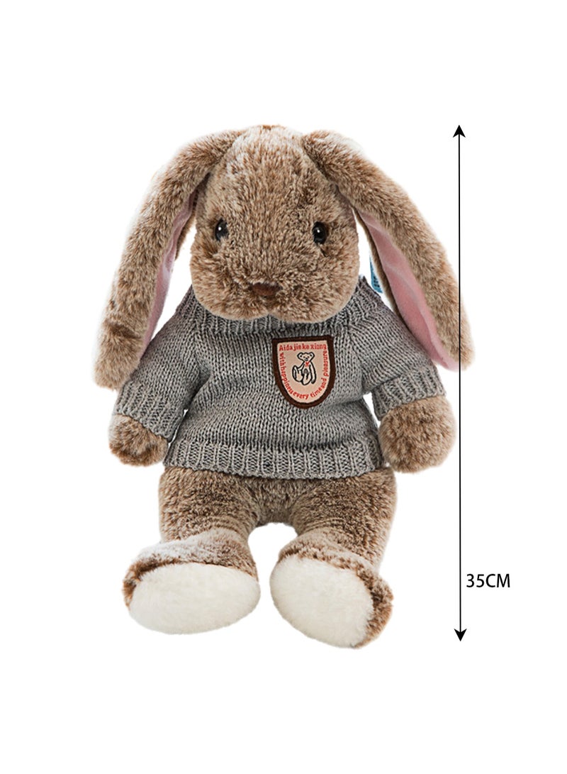 Baby Sleeping With Long-eared Rabbit Comfort Pillow Children's Plush Doll Toy (Brown Bunny Grey Sweater) - Image 2