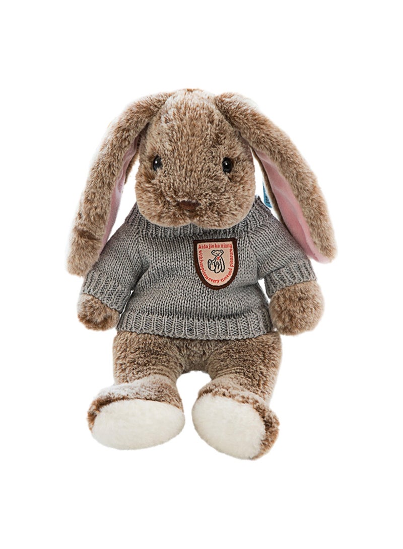 Baby Sleeping With Long-eared Rabbit Comfort Pillow Children's Plush Doll Toy (Brown Bunny Grey Sweater) - Image 1