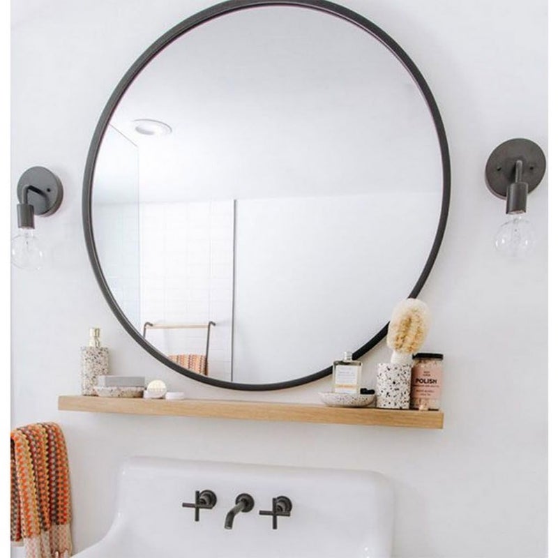 Wooden Round Mirrors 60 cm - Black - LAMIR3058