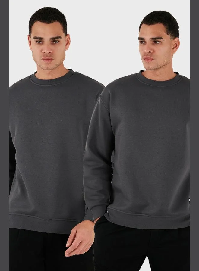 بوراتي طقم قطعتين سويت شيرت رجالي بياقة دائرية بقصة عادية