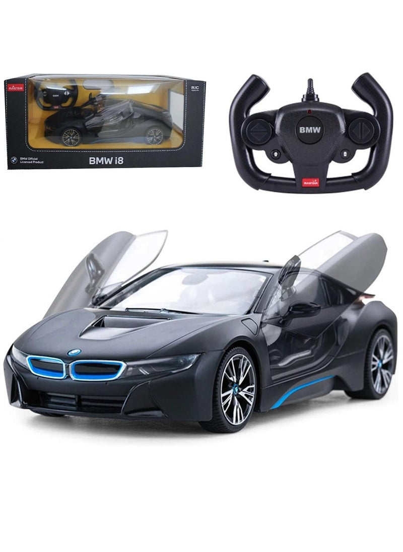 RASTAR - Remote Control Cars 1/14 Scale Officially Licensed RC Series BMW i8, Electric Sport Racing Hobby Toy Car With Open Door Model Vehicle for Boys and Girls Teens and Adults Gift - Matt Black - Image 1