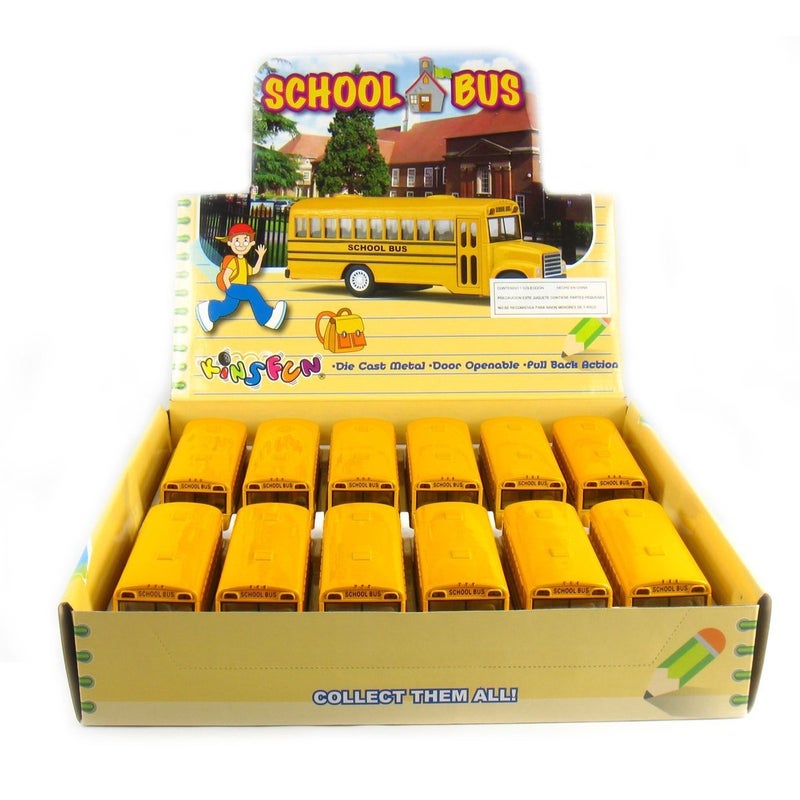 KiNSFUN Classic Long Nose School Bus 5" Die Cast Metal w/ Pull Back Action 12 Pack - Image 5
