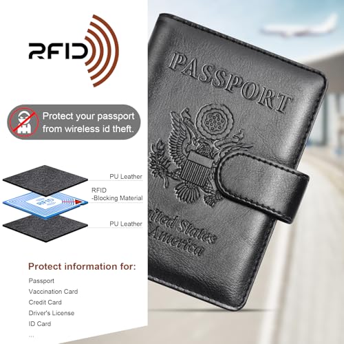 Herain Passport Holder for Travel Cruise Essentials, 2 Pcs Passport Cover Wallet Case Women Men Family, RFID Passports Book Card Holders Travel Accessorie Gifts Must Haves - Image 5