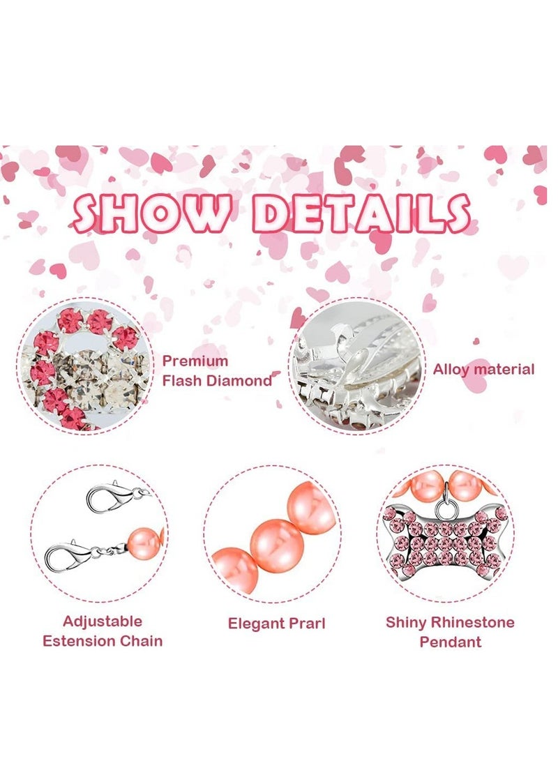 KASTWAVE Dog Collar and Puppy Hair Accessories, 4 Pack Pearl Pet Necklace for Small Dogs Girl Barrette Crystal Rhinestone Cat Grooming Products  - Image 3