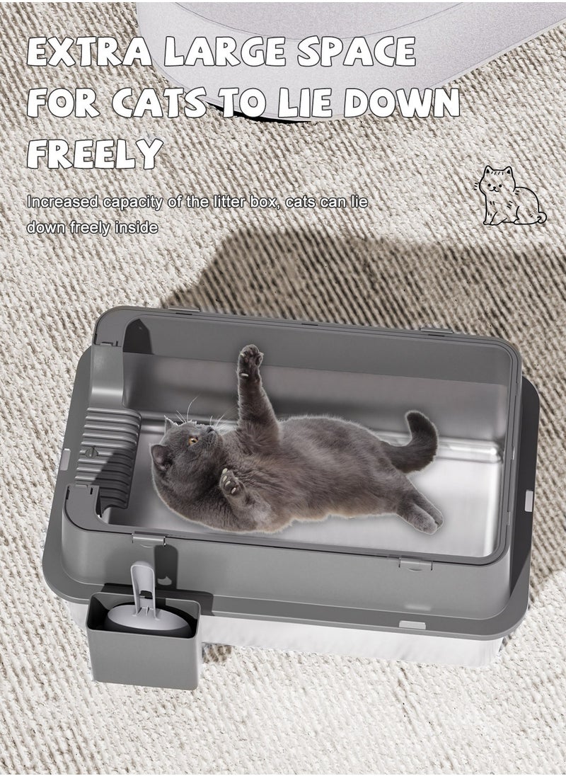 Kidle - Stainless Steel Cat Litter Box with Lid Extra Large Enclosed Litter Box Covered High Sided Litter Pan Easy Cleaning 60*40*38.5CM - Image 1