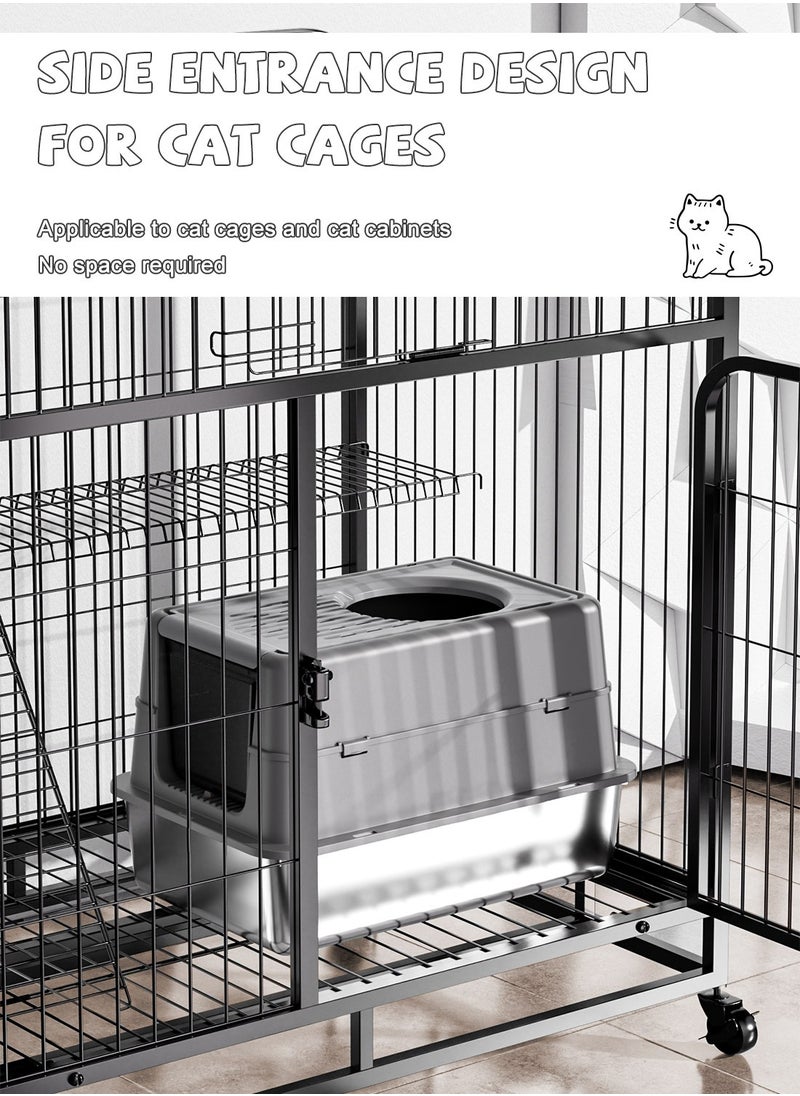 Kidle - Stainless Steel Cat Litter Box with Lid Extra Large Enclosed Litter Box Covered High Sided Litter Pan Easy Cleaning 60*40*38.5CM - Image 1