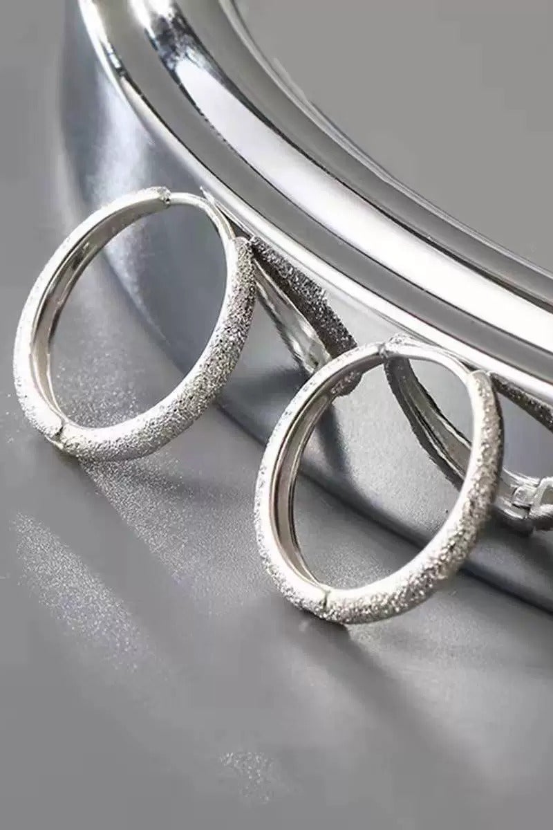 Goolsky Silver Matte Sandblasted Earrings for Women – Minimalist Cold Tone Huggie Hoops, Trendy Autumn/Winter Workwear Ear Cuffs - Image 4