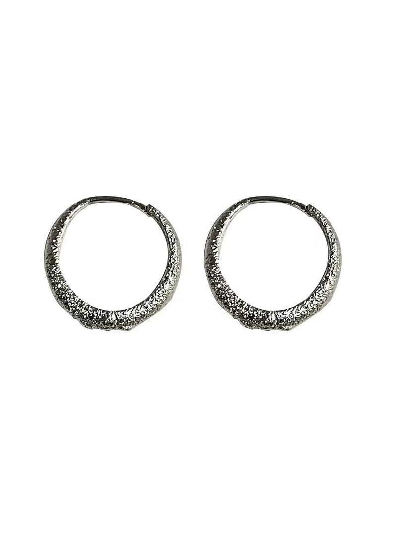 Goolsky Silver Matte Sandblasted Earrings for Women – Minimalist Cold Tone Huggie Hoops, Trendy Autumn/Winter Workwear Ear Cuffs - Image 2