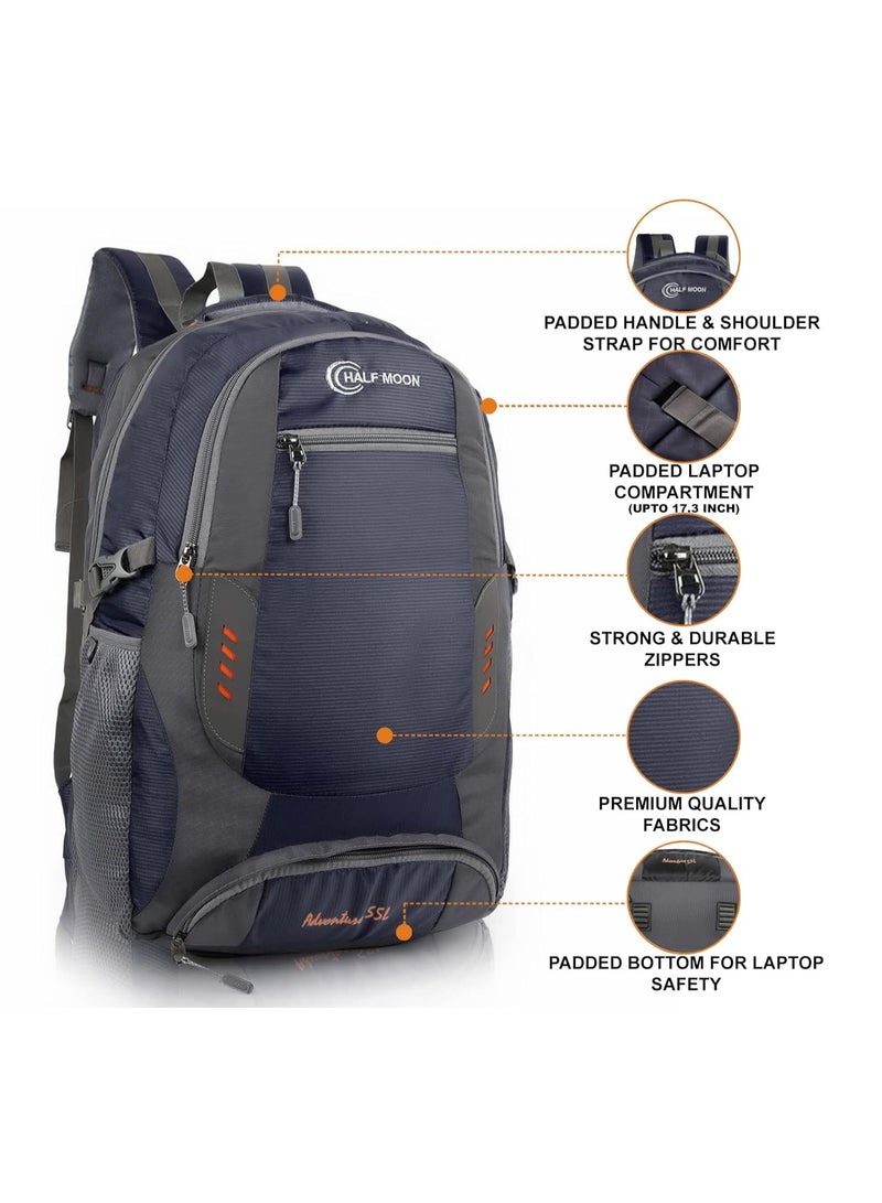 هاف مون Half Moon XL Size 40 Litres Travelling Laptop Bag 6 Compartment Rucksack Backpack Luggage Travel Journey Trekking Hiking Bags For Boys And Girls With Laptop Compartment & Rain Cover (Navy Blue) - Image 4