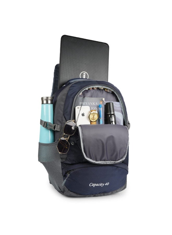 هاف مون Half Moon XL Size 40 Litres Travelling Laptop Bag 6 Compartment Rucksack Backpack Luggage Travel Journey Trekking Hiking Bags For Boys And Girls With Laptop Compartment & Rain Cover (Navy Blue) - Image 5