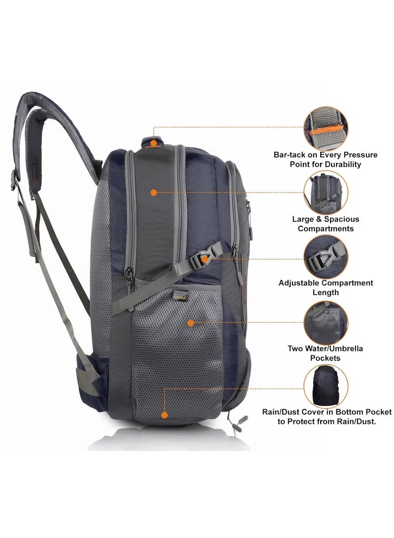 هاف مون Half Moon XL Size 40 Litres Travelling Laptop Bag 6 Compartment Rucksack Backpack Luggage Travel Journey Trekking Hiking Bags For Boys And Girls With Laptop Compartment & Rain Cover (Navy Blue) - Image 2