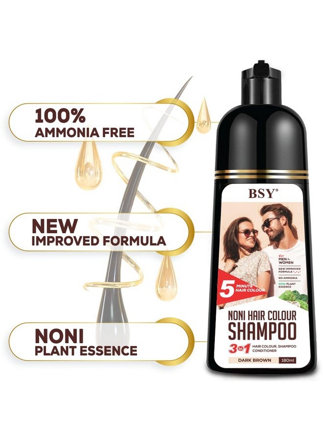 شامبو صبغ الشعر بني داكن من نوني - 180 مل - عبوة مضخة | بدون أمونيا | 3 في 1 - شامبو صبغ الشعر، بلسم للنساء | صبغة شعر فاكهة النوني للرجال | صبغة شعر في 5 دقائق