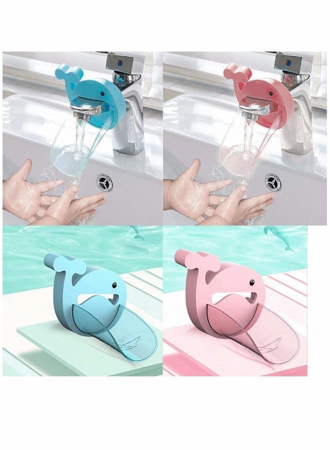 Faucet Extender, Bathroom Extension Spout Accessories, Faucet Extender Sink, for Kids Adapter Easy Assembly, for Kitchen Cartoon Whale Faucet Cover, 2PCS (Blue & Pink)