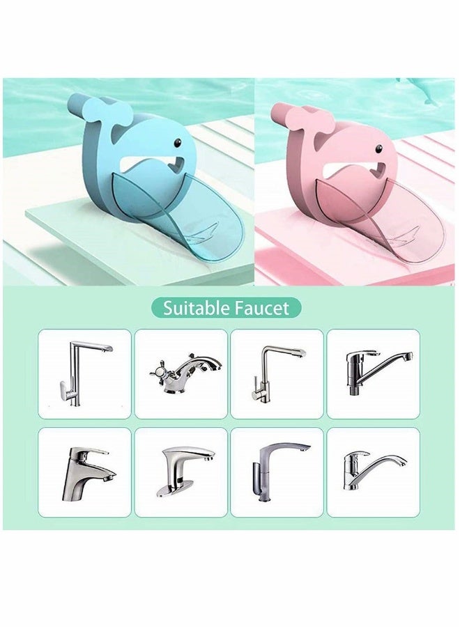 Faucet Extender, Bathroom Extension Spout Accessories, Faucet Extender Sink, for Kids Adapter Easy Assembly, for Kitchen Cartoon Whale Faucet Cover, 2PCS (Blue & Pink)