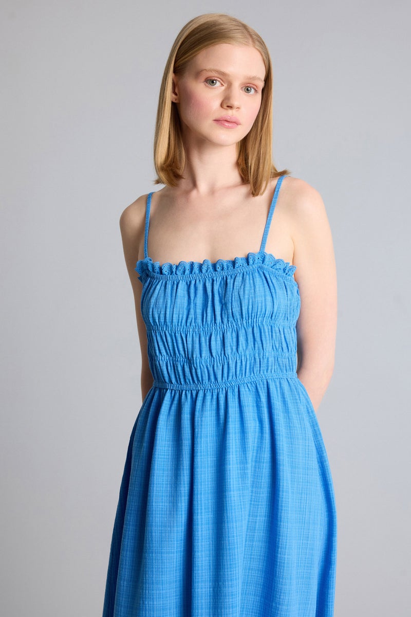 DeFacto Blue Woman Square Collar Linen Look Midi Dress Casual - Image 4