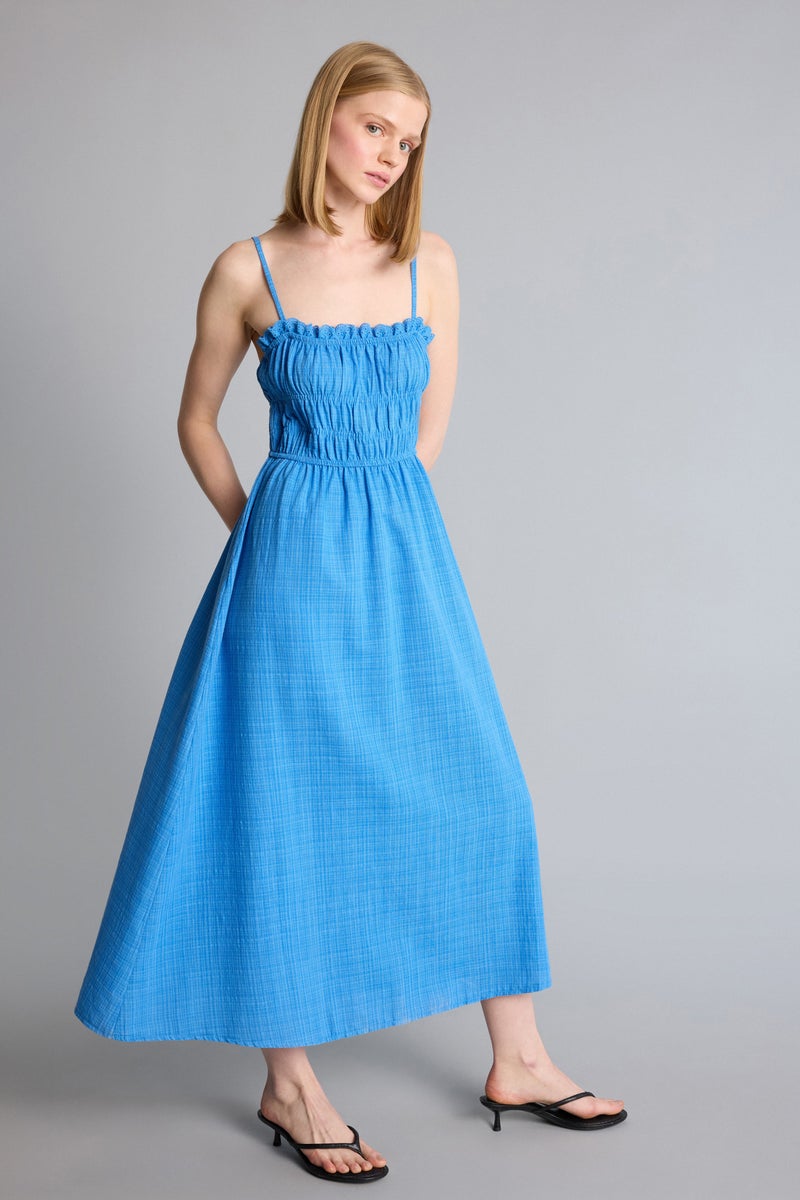 DeFacto Blue Woman Square Collar Linen Look Midi Dress Casual - Image 2